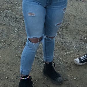 Light wash distressed AE jeans